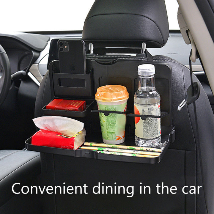 ที่วางโทรศัพท์ในรถแบบพับได้สำหรับที่วางเครื่องดื่มอาหารแบบตั้งโต๊ะเบาะหลังอัตโนมัติสีดำ