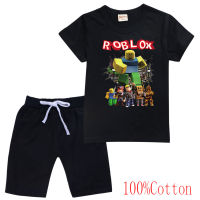 Ro-Bloxs กางเกงขาสั้นชุดเด็กเด็กเสื้อผ้าฤดูร้อนการ์ตูนผ้าฝ้าย100% แขนสั้นสาวลำลองเด็กชุดเสื้อยืด2ชิ้น8790