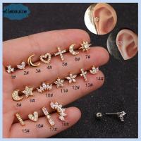 ELLENOUISE 1PC พังค์ร็อก สตาร์ มูน ฮาร์ท กระดูกอ่อน Helix Tragus เครื่องประดับร่างกาย CZ เจาะหู สีเงิน สีทอง ต่างหูสตั๊ด