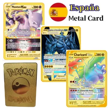 2023 new Spanish Pokémon Cards Metal Pokemon Letters Spanish Pokemon Iron  Cards Mewtwo Pikachu Gx Charizard