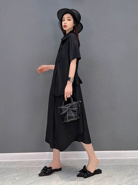 xitao-dress-women-loose-false-two-pieces-shirt-dress