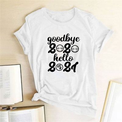 Goodbye 2023 Hello 2023 Letter Print Funny Women T Shirts Cotton Casual Loose Tshirt for Women Tee Top Clothes Mujer Camiseta  0O8V
