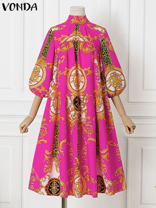 jkk-printed-sundress-2023-collar-up-lantern-sleeve-pleated-robe