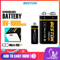 ถ่านชาร์จ 9V BESTON Li-ion Battery ความจุ1000 mAh ถ่านชาร์จได้ แบตเตอรี่ชาร์จ 9 โวลต์ สาย Micro USB เก็บพลังงานไว้ได้นาน