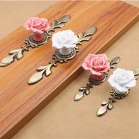 1Pcs Door Handles Rose Flower Ceramic Alloy Base Kitchen Drawer Cabinet Pulls Wardrobe Drawer Knobs Cupboard Furniture Hardware