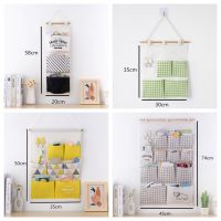 3/7/12 Pockets Stripe Closet Wall Hanging Organizer Cotton Linen Wardrobe Hanging Storage Bag Cosmetic Sundries Jewelry Storage