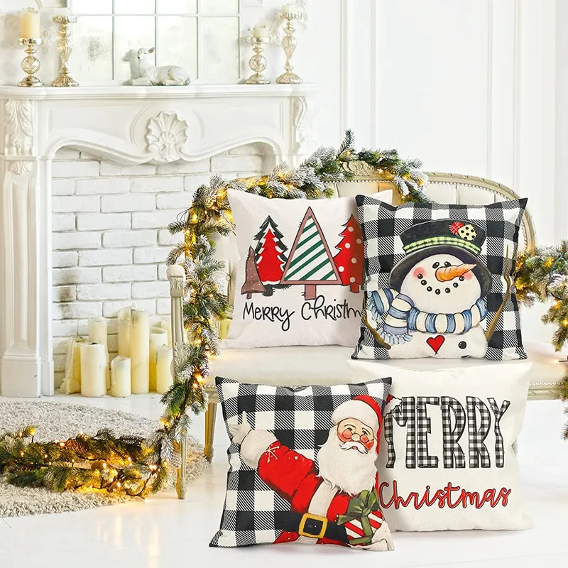 Outdoor Pillows Covers with Inserts Set of 2, Christmas Funny Santa Claus  on Xmas Eve Waterproof Pillow with Adjustable Strap Decorative Throw  Pillows