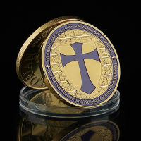 Purple Holy Cross Crusader ของที่ระลึก Gold Mason Knights Templar Masonic Plated Metal Coin-Pujeu