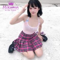 【CW】 Pink Waist Pleated Skirt JK School Jupe Kawaii