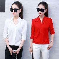 Ready stock Korean Office Lady Casual Women Short Sleeve Ruffle Chiffon Blouse Korean top