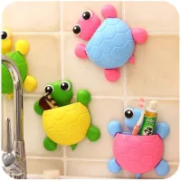1PC Cute Cartoon Tortoise Shaped Toothpaste Rack Strong Suction Cup Plastic Toothbrush Holder Bathroom Wall Suction Tooth Holder