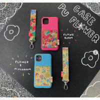 Flower pu case เคสผ้าแคนวาวพิมพ์ลาย+หนังพียู