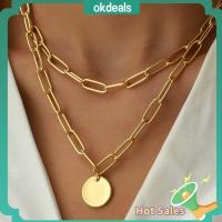 OKDEALS 2pcs กลมกลมๆ สร้อยคอสำหรับผู้หญิง วินเทจ โลหะผสมอัลลอยด์ สร้อยคอชั้นๆ ของใหม่ ปรับได้ปรับได้ โชคเกอร์ สำหรับผู้หญิง