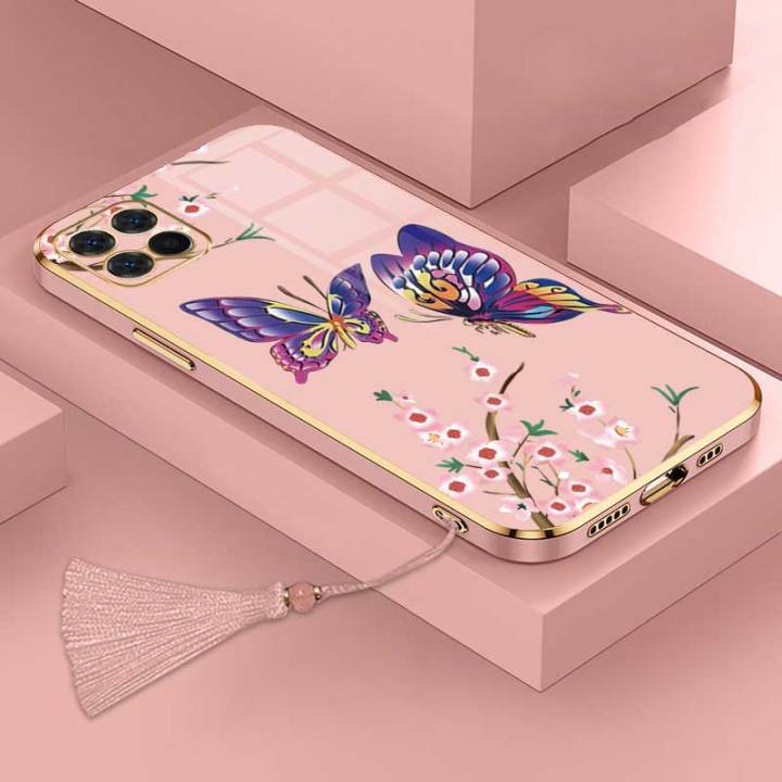 เคส-samsung-a22-5g-หรูหราผีเสื้อที่สวยงามพร้อมกล้องดอกไม้เคสโทรศัพท์ขอบซิลิโคนอ่อนนุ่มฟรีสายคล้อง