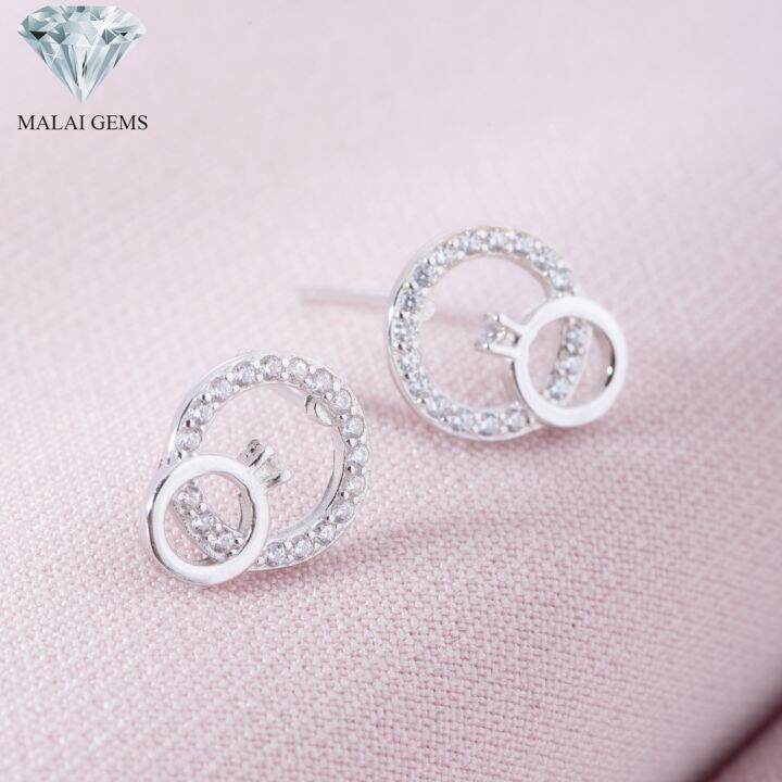 malai-gems-ต่างหูเพชร-เงินแท้-silver-925-เพชรสวิส-cz-เคลือบทองคำขาว-รุ่น-075-te29483-แถมกล่อง-ต่างหูcz-ต่างหูเงินแท้