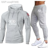 สไตล์ตามท้องถนน Moletom Dos Homens Moda KIA Impressão Do Logotipo Carro Outono Alta Qualidade De Algodão Puro Hoodie Calas 2 Peças ชุด