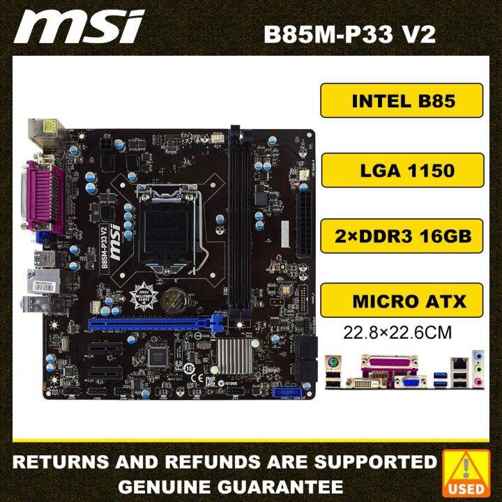 MSI B85MP33 V2 Motherboard LGA 1150 DDR3 16GB Intel B85 B85M Support
