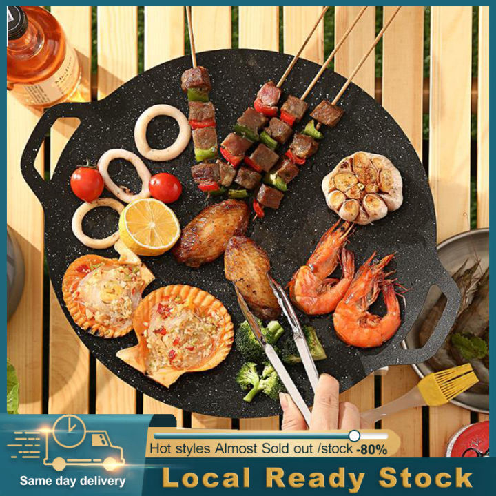 Bbq Grill Pan, Stovetop Bbq Non-stick Round Barbecue Grill Pan