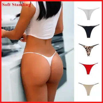 Ice Silk T-Shaped Thong for Women's,Sexy Solid Color Low Waist