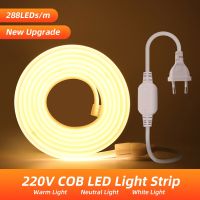 หลอดไฟนีออนซิลิโคนยืดหยุ่นแถบไฟ LED 220V 288 Leds/m,แถบไฟหลอดไฟ COB อ่อนกันน้ำไฟแถบนีออนยืดหยุ่นส่องแสงเป็นเส้นตรง