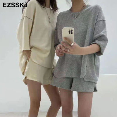 casual oversize cotton Tracksuit women oversize t-shirt +shorts 2 Pieces Set female chic loose t-shirt + shorts suits