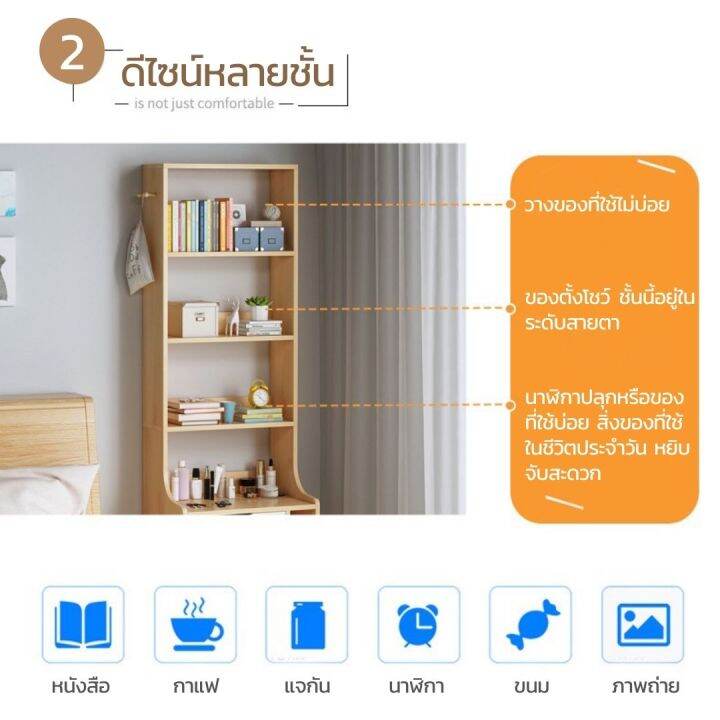 ชั้นวางหนังสือสไตล์โมเดิร์น-ตู้ข้างเตียง-สำหรับตกแต่งห้องเเนวมินิมอล-แผ่นไม้หลายแข็งเเรง-มีหลายชั้น