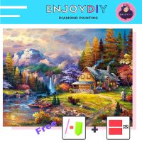 ครอสติสคริสตัล 5d diy diamond painting แบบเม็ด ลาย บ้านริมน้ำตก ติดเต็ม เม็ดกลม แถมชุดพื้นฐาน พร้อมส่งพรุ่งนี้ มีประกันเม็ดสีเติมฟรี EnjoyDIY toys