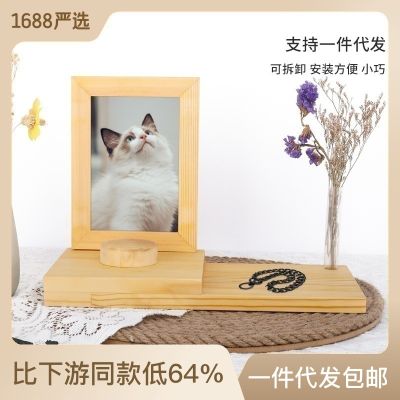 กรอบรูปที่ระลึกสำหรับสัตว์เลี้ยงกรอบรูปแมวไม้การจัดวางบนโต๊ะภาพสุนัขตกแต่ง