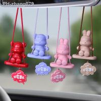 Swing Autumn Rabbit Bear Car Rearview Mirror Cartoon Pendant Pure Color Hanging Decoration Car Interior Accessories New Ornament