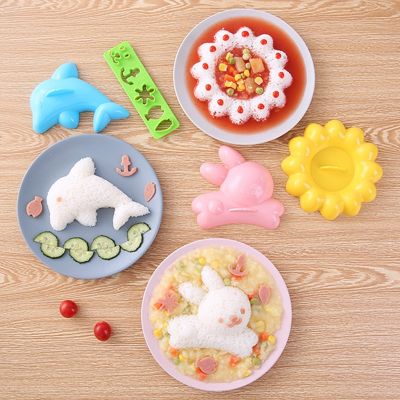 4pcs/set Cute Rice Ball Mold Kids Cartoon Bento Accessories Rabbit Dolphin DIY Sushi Making Kit Maker Onigiri Mould