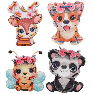 Kids Lacing Cards Animal Cardboard Sewing Cards Lacing Toy Farm Early Education Craft Supplies Lacing Playing Games Activity Threading Toys show
