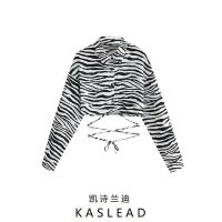 KASLEAD new womens European and American wind zebra print lapel long sleeve with collect waist short jacket ❤