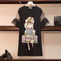 New Plus Size Womens T-Shirt Fashion Streetwear Spectacles Girl Print Mesh Patchwork Flare Sleeve Dresses S-4XL