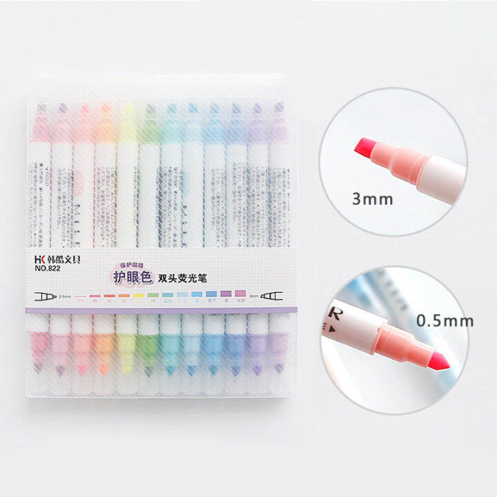 12pclot-high-quality-milkliner-pen-double-headed-mild-liner-highlighter-fluorescent-pen-colored-drawing-marker-pen-japanese-pen