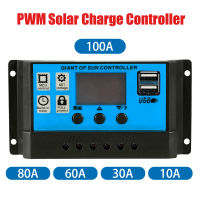 10A-100A เครื่องควบคุมการชาร์จพลังงานแสงอาทิตย์12V/24V PWM ที่นำจอแสดงผลดิจิตอลการระบุอัตโนมัติแผงโซลาร์เซลล์ USB คู่