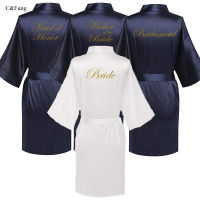 C&amp;Fung navy blue robe gold writing kimono bridal party robe bridesmaid sister mother of the groom bride robes wedding best gift