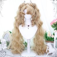 HOUYAN Blonde long wave curly hair Double ponytail curly hair fringe wig cosplay Lolita wig Heat resistant wig Synthetic wig Wig  Hair Extensions Pads