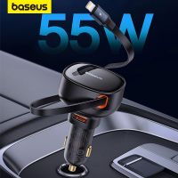 Baseus ระบบชาร์จเร็วแบบ2-In-1,ที่ชาร์จแบตในรถ30W ระบบชาร์จเร็ว PD 25W USB C สายเคเบิลสำหรับ Macbook พับเก็บได้ในตัว