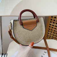 Fashionable Casual Holiday Beach Straw Semicircle Crossbody Handbag Big Capacity Female Shoulder Bag JY6276