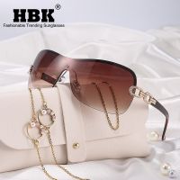 {Paopao glasses}HBK อิตาลีขนาดใหญ่ไล่โทนสีแว่นกันแดดผู้หญิงห่อรอบ R Hinestone วินเทจอาทิตย์แว่นตาสุภาพสตรีกว้างโล่ออกแบบเฉดสี Y2K