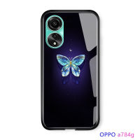 GGK เคสสำหรับ OPPO A78 4G นิ่มขอบนิ่มพิมพ์ลายดอกไม้ผีเสื้อไล่ระดับสีเคสแข็งด้านหลังกระจกเทมเปอร์กันกระแทก