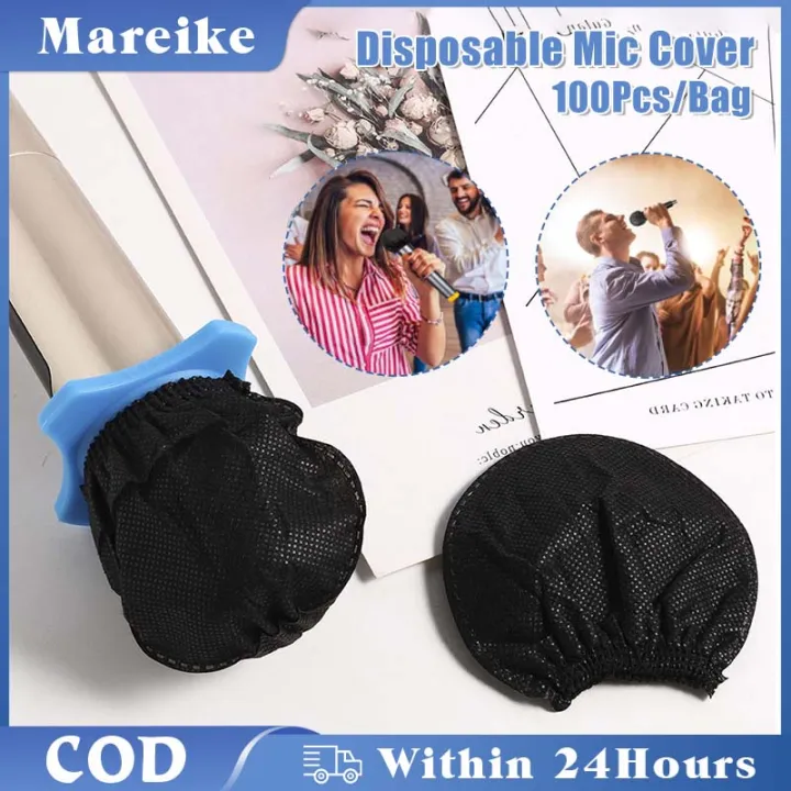 100Pcs NonWoven Microphone Cover Disposable Black Sanitary Handheld