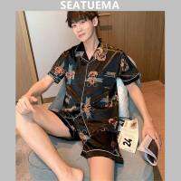 SEATUEMA ชุดนอนผู้ชายฤดูร้อน Ice Thin Homewear ชุดหลวม