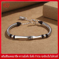 RY-สร้อยข้อมือไม้ไผ่เงิน Ruyi s925 มงคล สำหรับชายและหญิงสร้อยข้อมือดอกบัวทอมือปรับขนาดได้ ความเจริญรุ่งเรืองในหน้าที่การงานและความก้าวหน้าทางวิชาการ