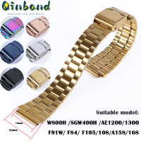 Qinband 18มม.นาฬิกา Vintage เหล็ก Wristbnd สำหรับ Casio SGW400 F91W F84 F105 F108 A158 A168 AE1200 AE1300ขนาดเล็กนาฬิกาสร้อยข้อมือ