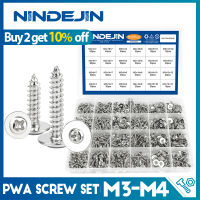 NINDEJIN Cross Recesse รอบเครื่องซักผ้าหัวสกรูชุดเหล็กคาร์บอน M3 M3.5 M4 PWA Phillips Self Tapping สกรู Assortment Kit