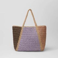 ZARAˉNew Contrasting Color French Niche Straw Bag Large-capacity Single Shoulder Handheld Woven Bag Holiday Beach Bag Ladies Bag 2023 New