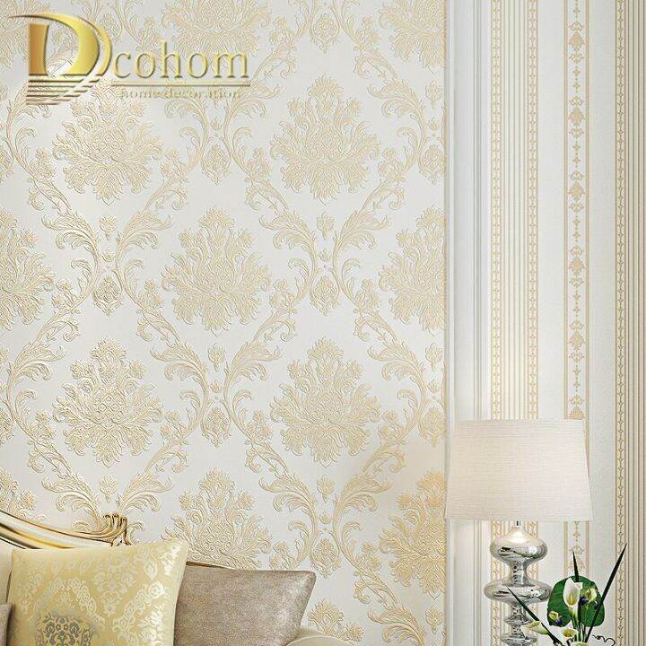 noenname-nuil-ง่ายแผ่นรองจานข้าวสไตล์ยุโรปวอลล์เปเปอร์ตกแต่งบ้านลาย-damask-3d-ม้วนวอลล์เปเปอร์สำหรับห้องนอนห้องนั่งเล่น