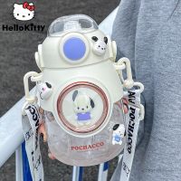 Sanrio Cartoon Cups Pochacco Luxury Design Large Capacity Water Bottle With Lanyard Straw Student Summer Aesthetic Portable Cup