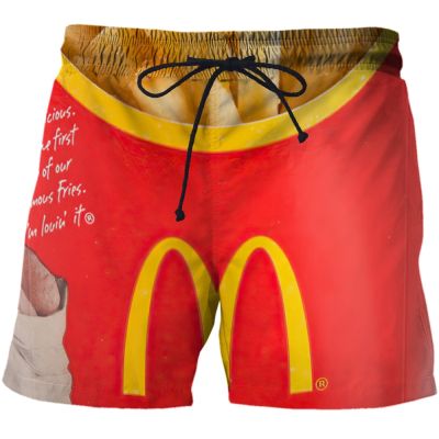 Beach Pants 3D Print funny Burger Fries Fashion Children Swimming Shorts kids Summer Beachwear Loose Swim Trunks Swimsuits Pant